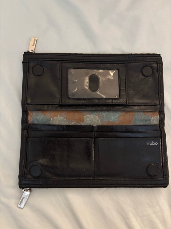 HOBO Handbags - HOBO Taylor Soft Black Leather Bi Fold Wallet Clutch Bag Floral Lining